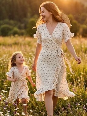 Elestory New Wrap Ditsy Floral Midi Dress Size Medium White Cottagecore Feminine